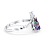 Pear Midi V Ring Wedding Ring Simulated Cubic Zirconia 925 Sterling Silver