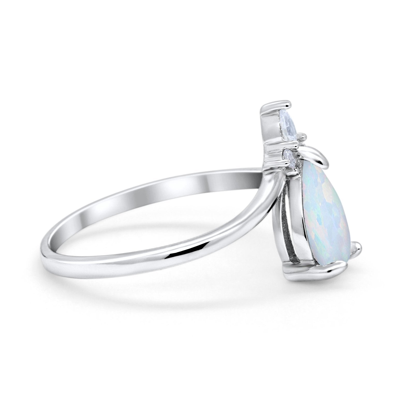 Pear Midi V Ring Wedding Ring Simulated Cubic Zirconia 925 Sterling Silver