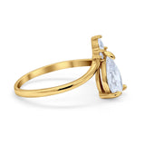 Pear Midi V Ring Wedding Ring Simulated Cubic Zirconia 925 Sterling Silver