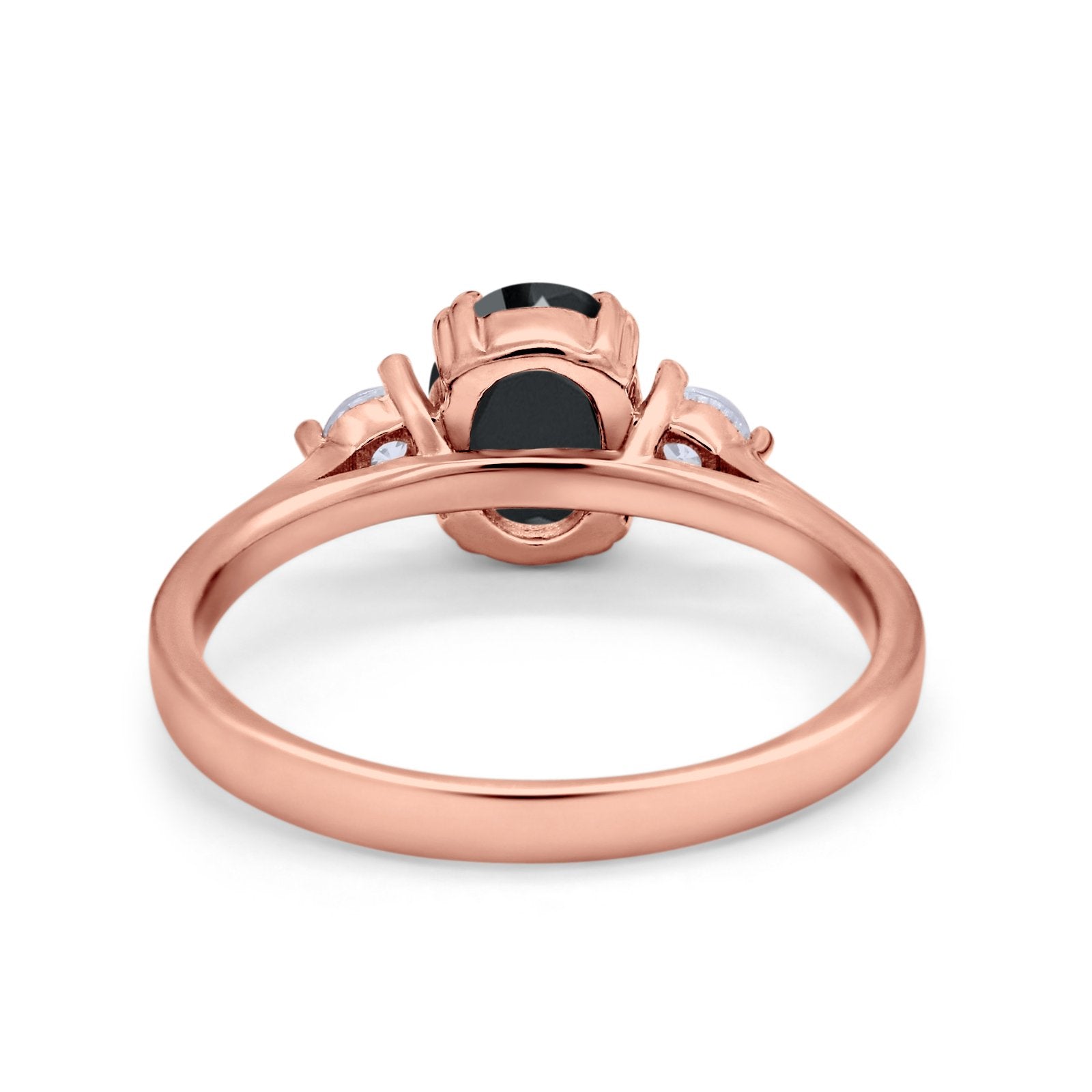 Three Stone Wedding Ring Oval Simulated Cubic Zirconia 925 Sterling Silver