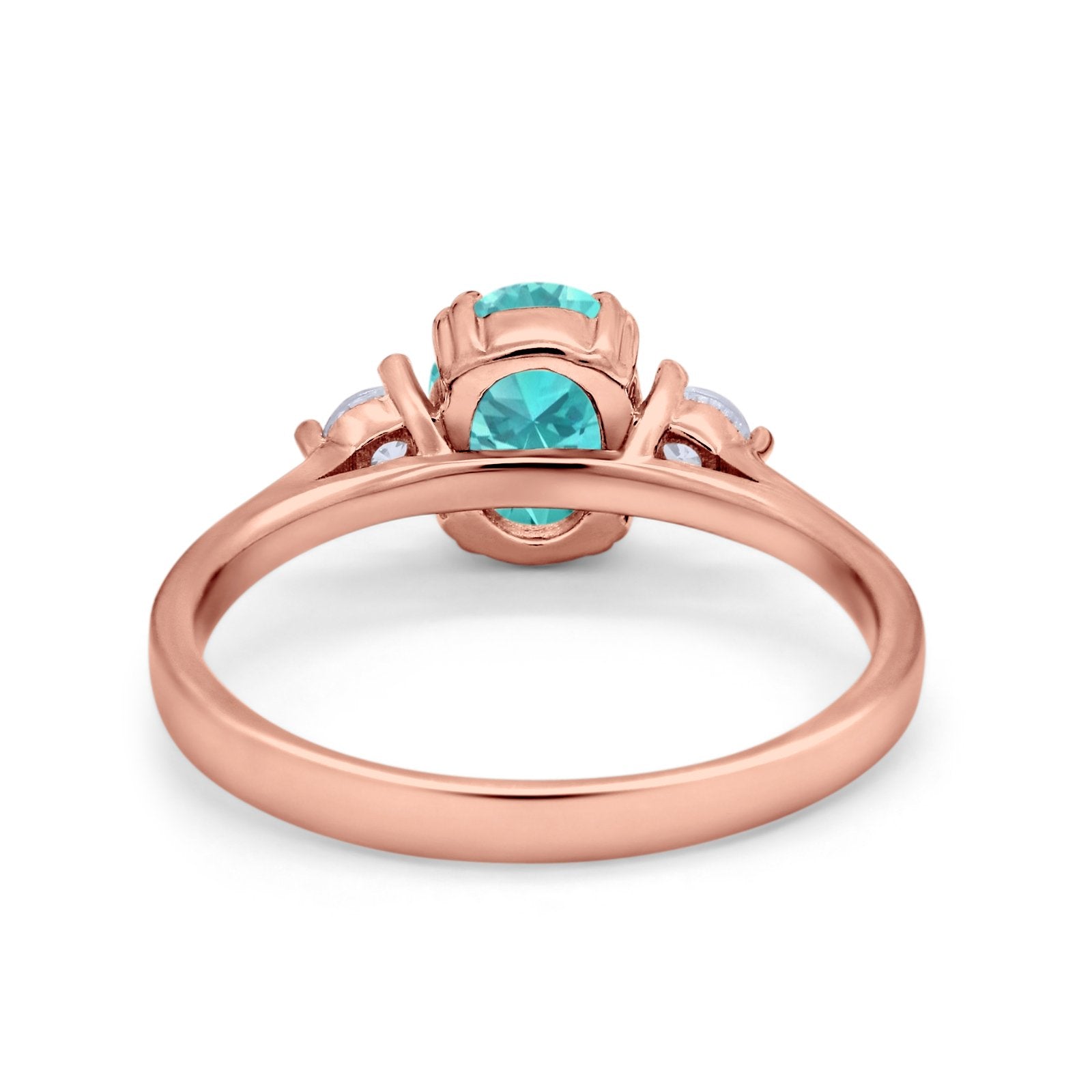 Three Stone Wedding Ring Oval Simulated Cubic Zirconia 925 Sterling Silver