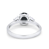 Three Stone Wedding Ring Oval Simulated Cubic Zirconia 925 Sterling Silver