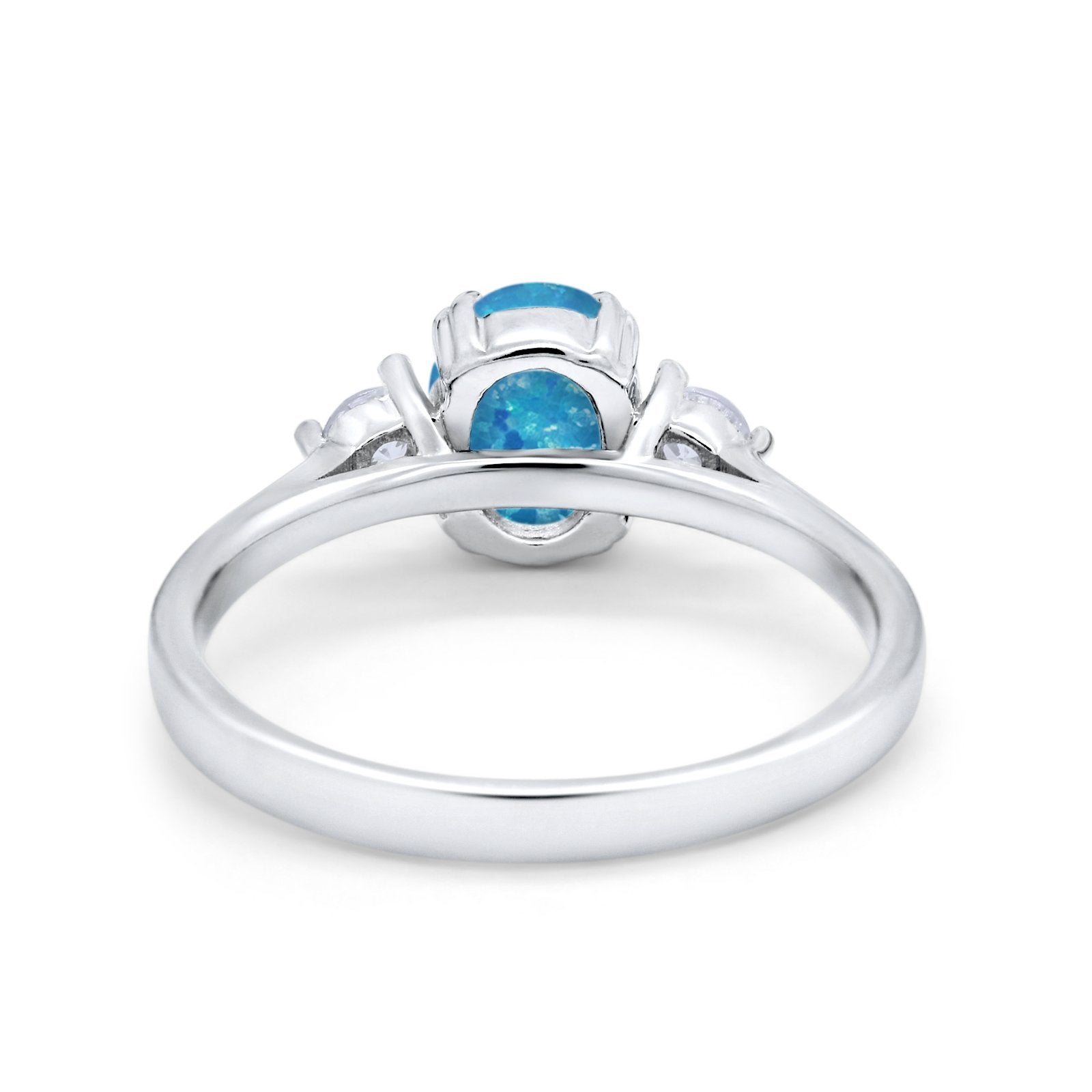 Three Stone Wedding Ring Oval Simulated Cubic Zirconia 925 Sterling Silver