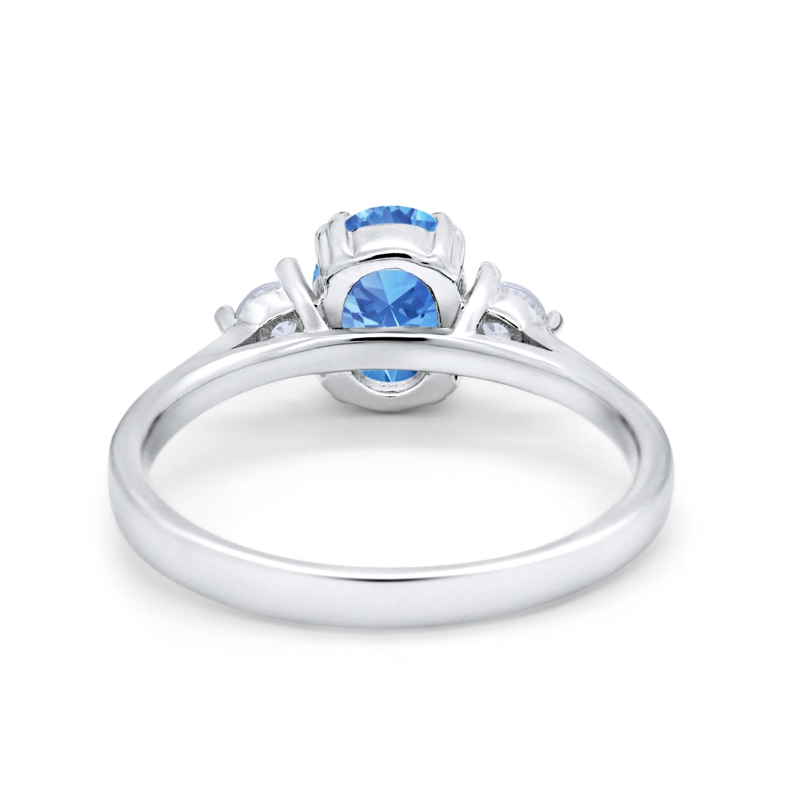 Three Stone Wedding Ring Oval Simulated Cubic Zirconia 925 Sterling Silver