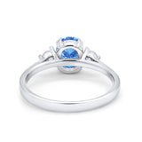 Three Stone Wedding Ring Oval Simulated Cubic Zirconia 925 Sterling Silver