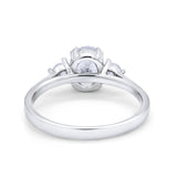 Three Stone Wedding Ring Oval Simulated Cubic Zirconia 925 Sterling Silver