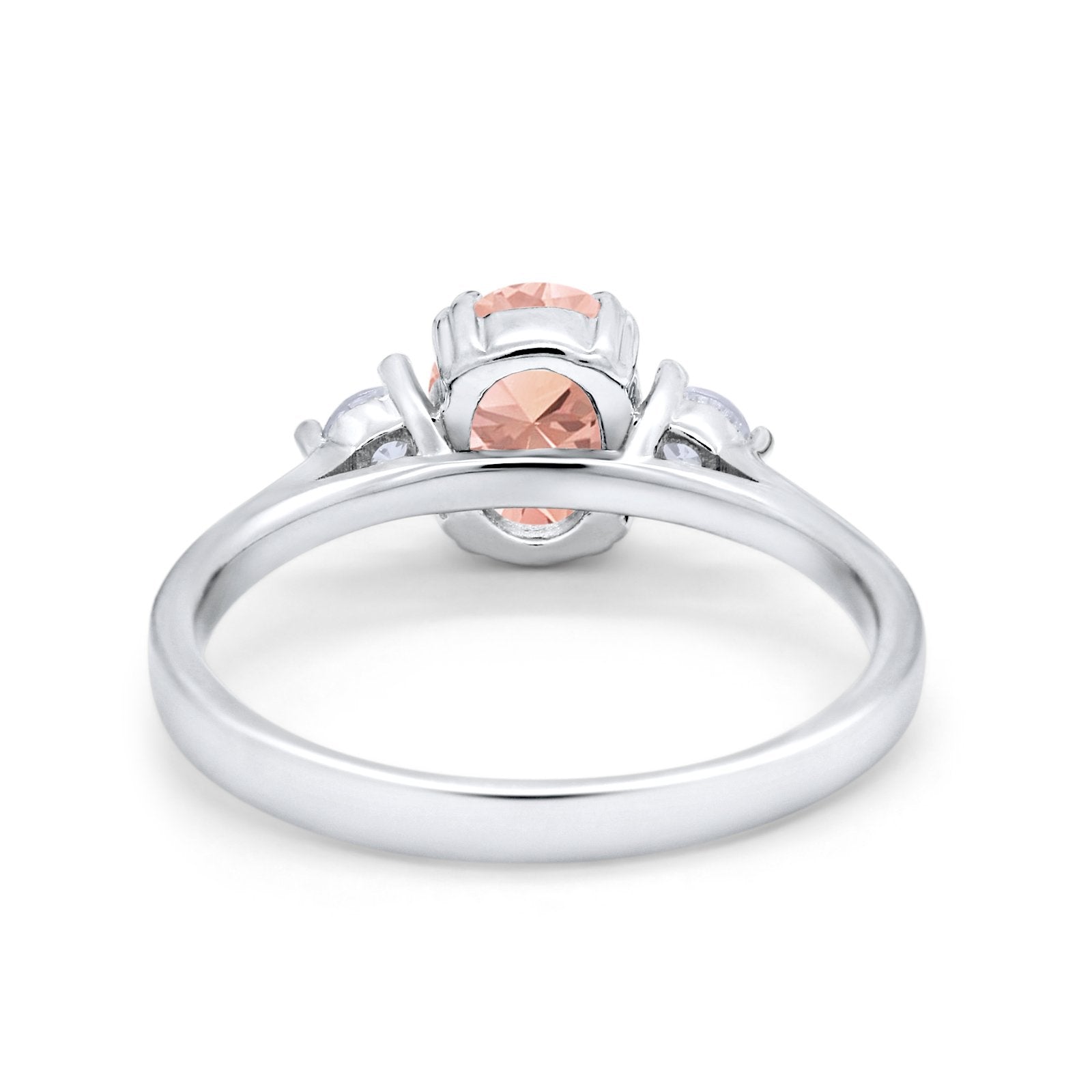 Three Stone Wedding Ring Oval Simulated Cubic Zirconia 925 Sterling Silver