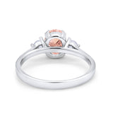 Three Stone Wedding Ring Oval Simulated Cubic Zirconia 925 Sterling Silver