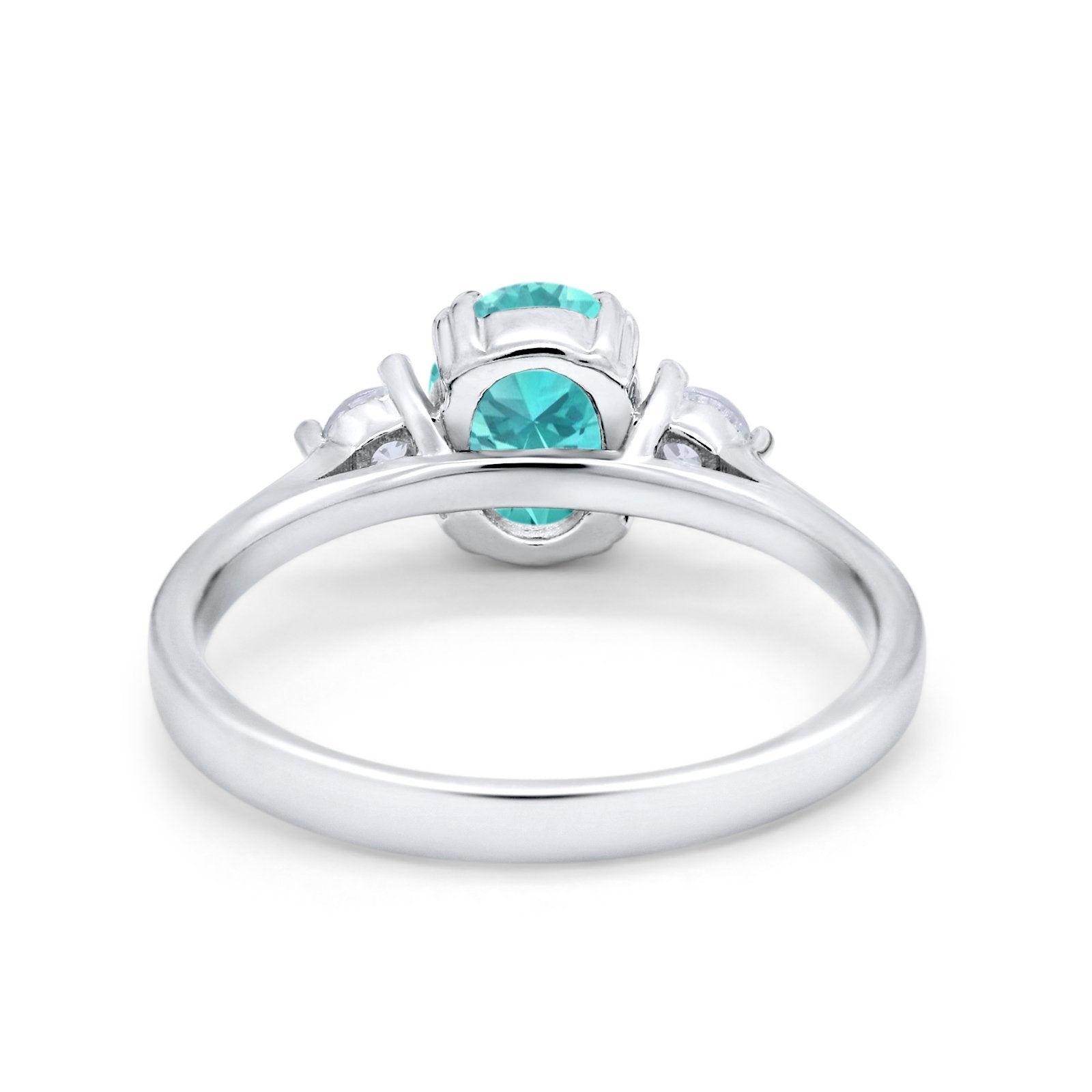 Three Stone Wedding Ring Oval Simulated Cubic Zirconia 925 Sterling Silver