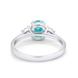 Three Stone Wedding Ring Oval Simulated Cubic Zirconia 925 Sterling Silver