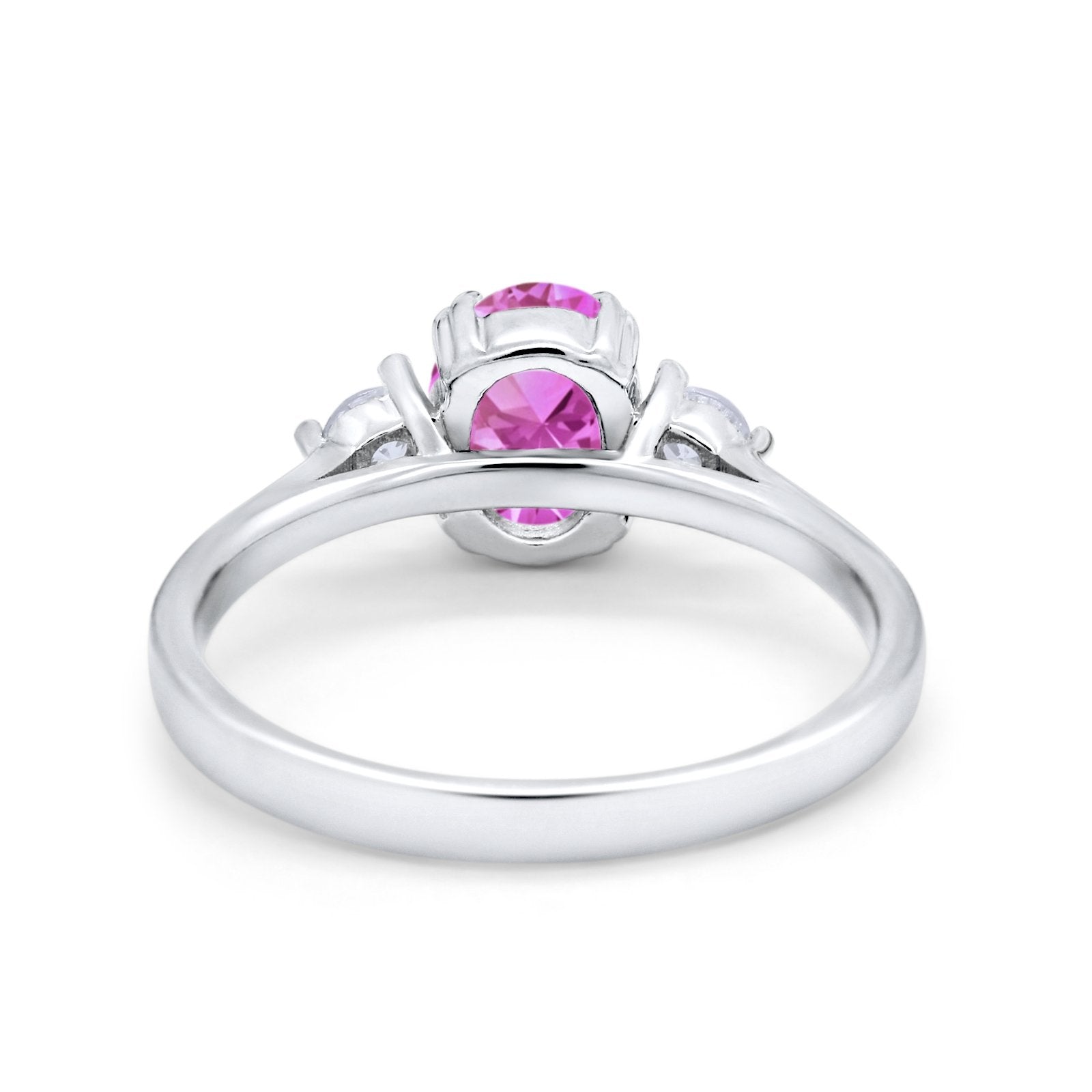 Three Stone Wedding Ring Oval Simulated Cubic Zirconia 925 Sterling Silver