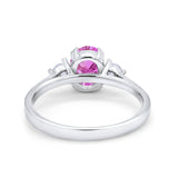 Three Stone Wedding Ring Oval Simulated Cubic Zirconia 925 Sterling Silver
