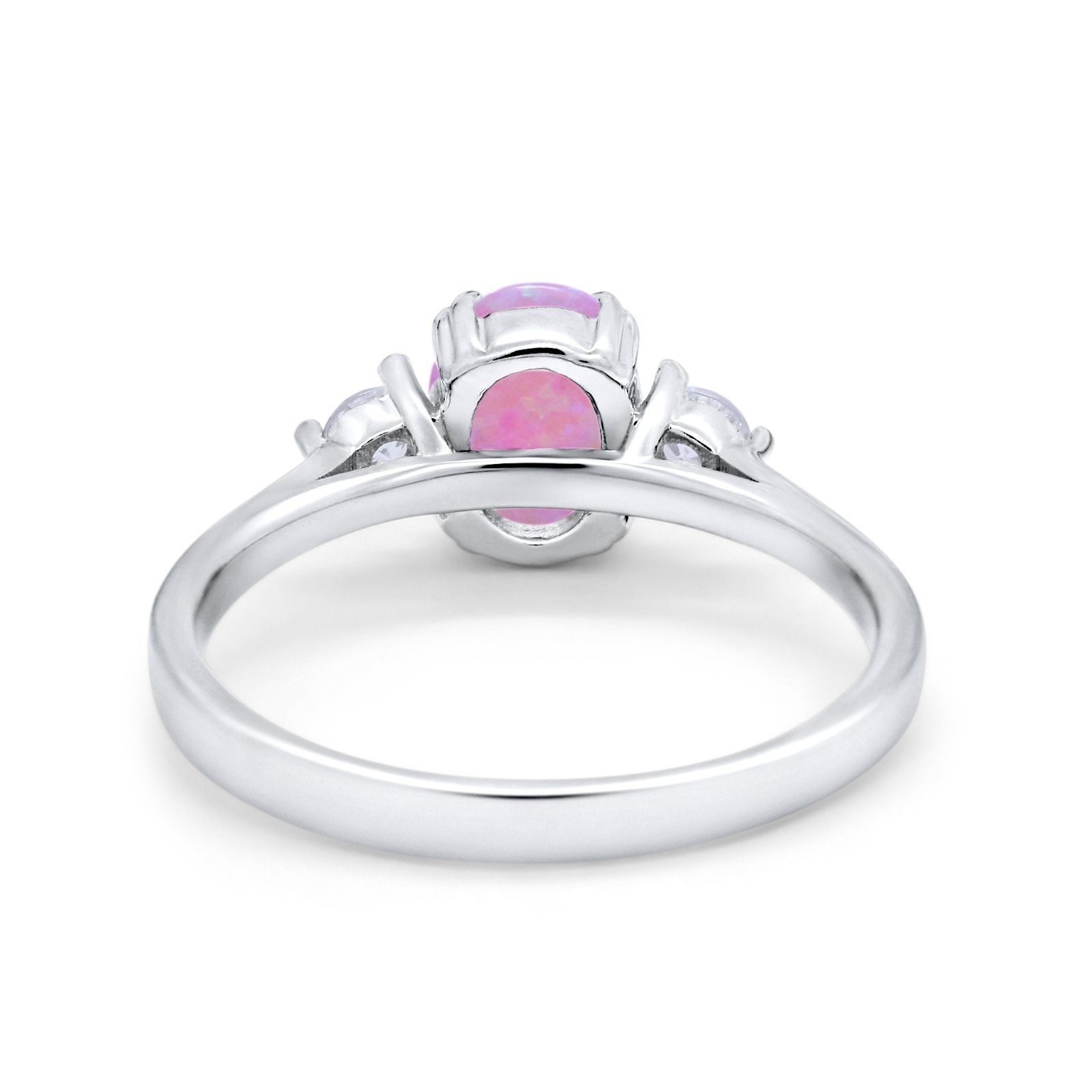 Three Stone Wedding Ring Oval Simulated Cubic Zirconia 925 Sterling Silver