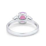 Three Stone Wedding Ring Oval Simulated Cubic Zirconia 925 Sterling Silver