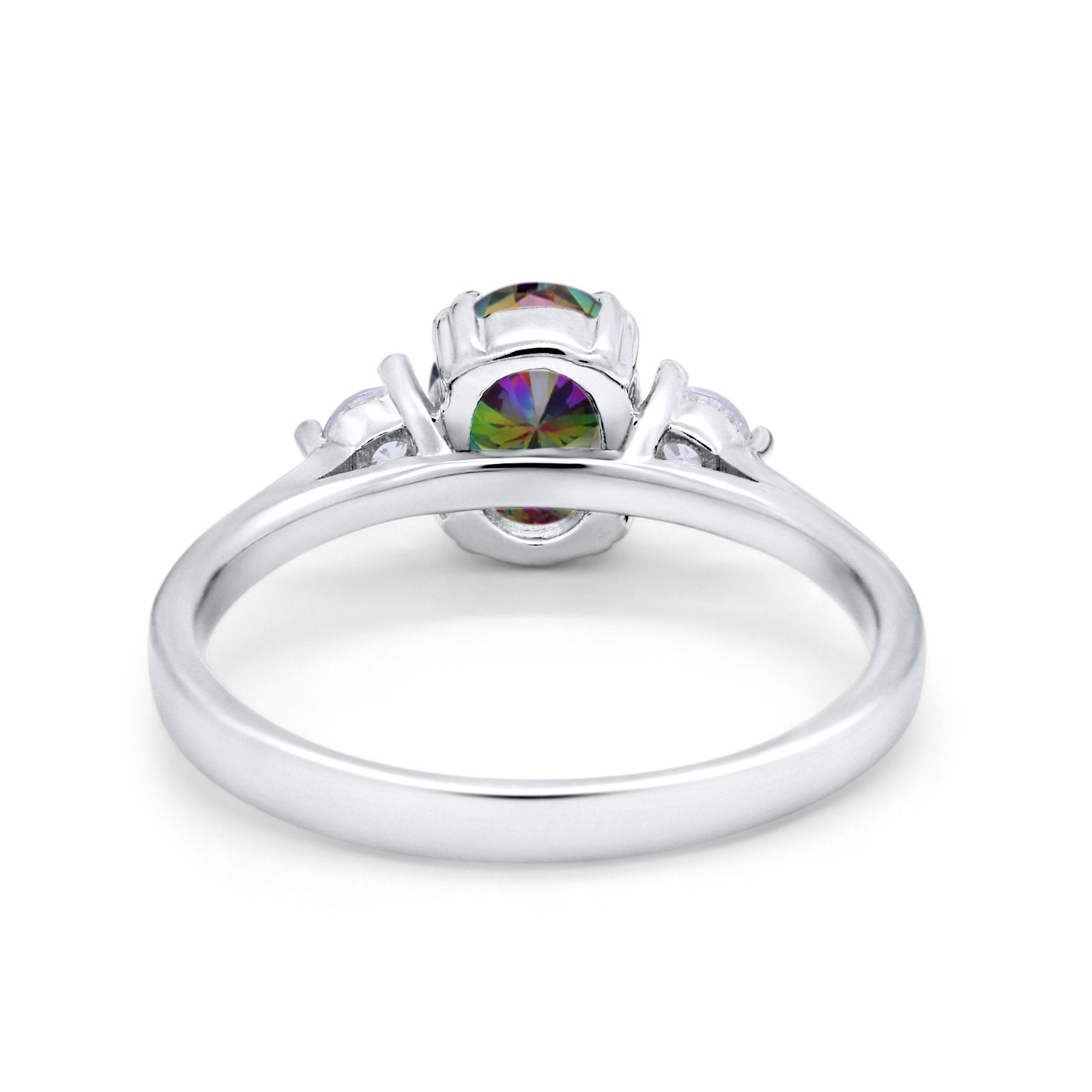 Three Stone Wedding Ring Oval Simulated Cubic Zirconia 925 Sterling Silver