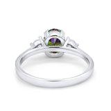 Three Stone Wedding Ring Oval Simulated Cubic Zirconia 925 Sterling Silver