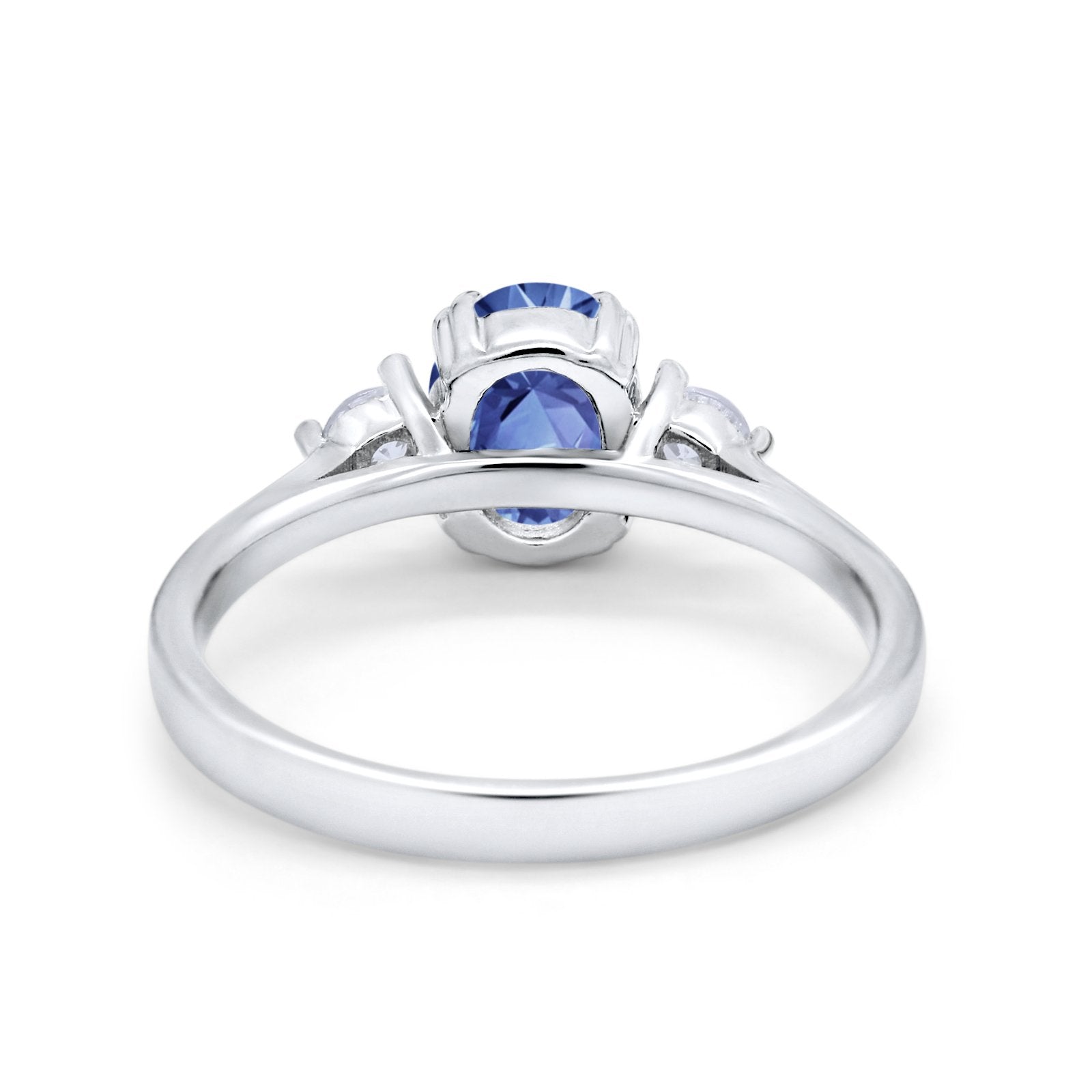 Three Stone Wedding Ring Oval Simulated Cubic Zirconia 925 Sterling Silver