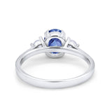 Three Stone Wedding Ring Oval Simulated Cubic Zirconia 925 Sterling Silver