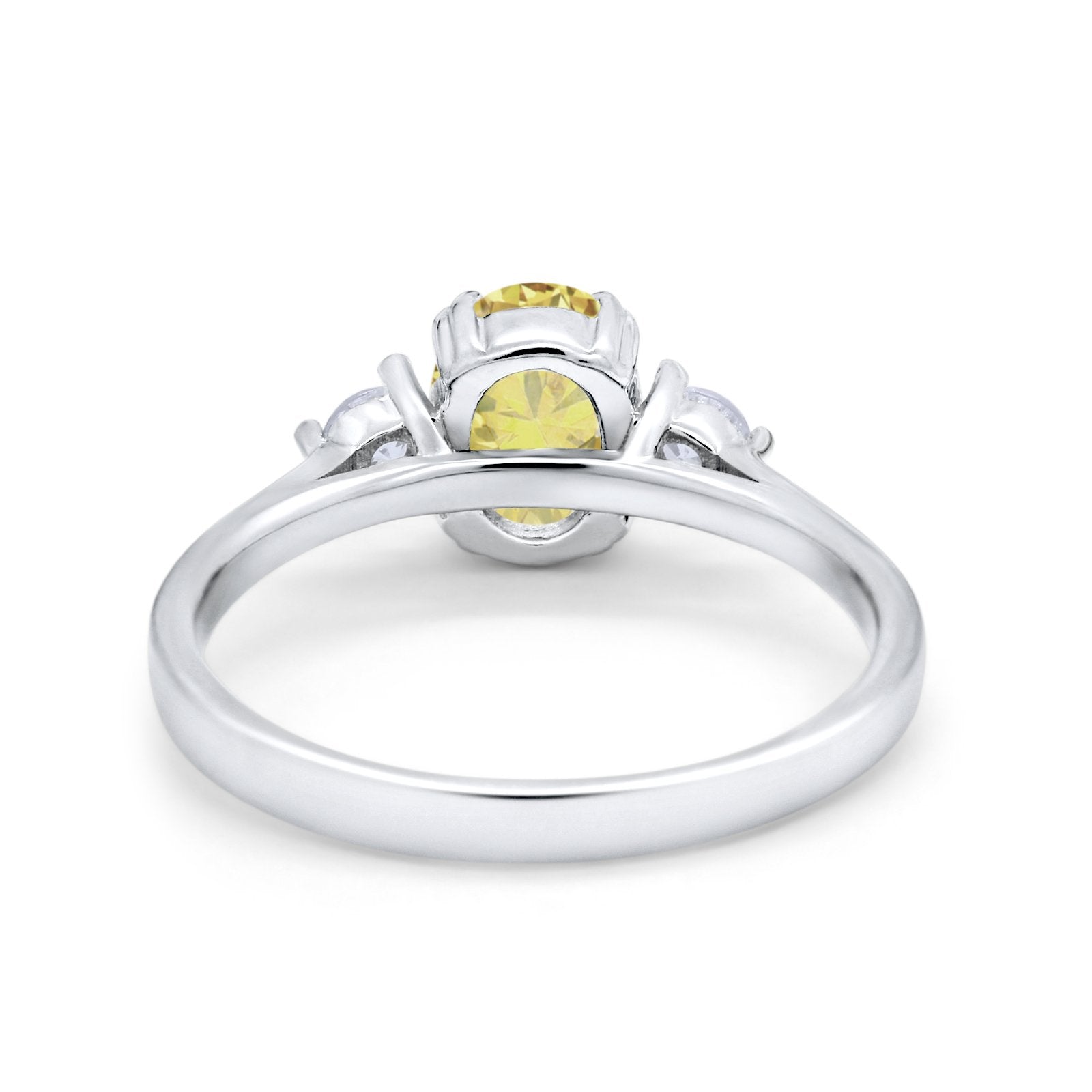 Three Stone Wedding Ring Oval Simulated Cubic Zirconia 925 Sterling Silver