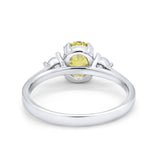 Three Stone Wedding Ring Oval Simulated Cubic Zirconia 925 Sterling Silver