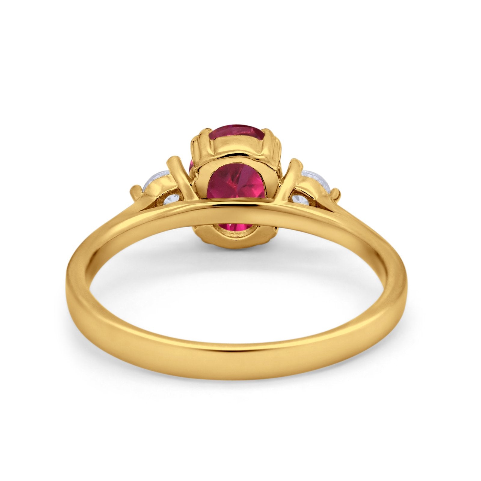 Three Stone Wedding Ring Oval Simulated Cubic Zirconia 925 Sterling Silver