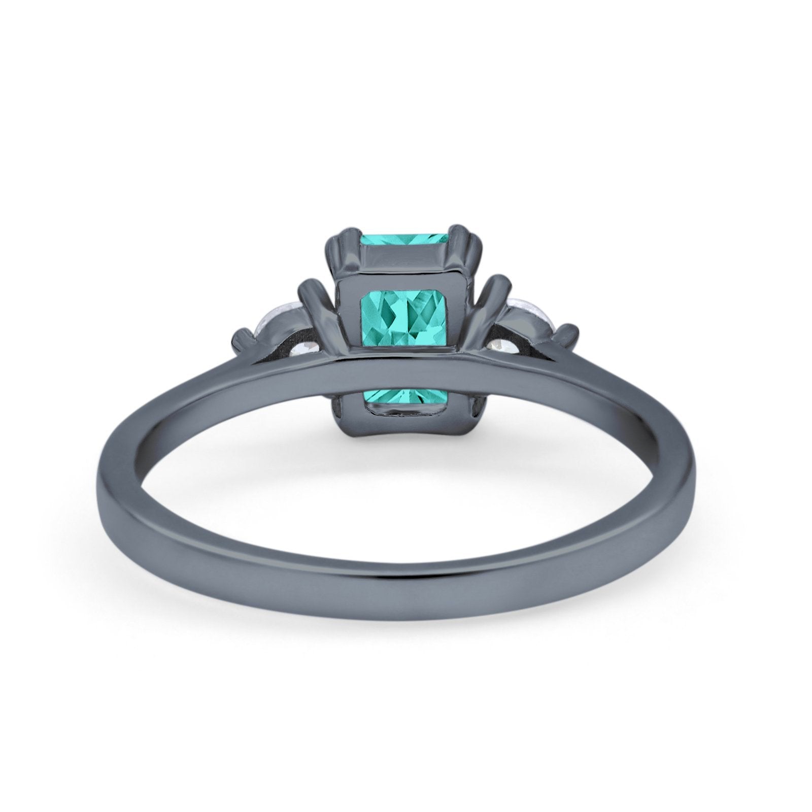 Emerald Cut Wedding Ring Round Simulated Cubic Zirconia 925 Sterling Silver