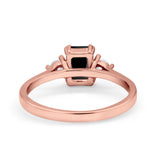 Emerald Cut Wedding Ring Round Simulated Cubic Zirconia 925 Sterling Silver