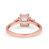 Emerald Cut Wedding Ring Round Simulated Cubic Zirconia 925 Sterling Silver