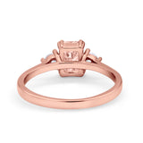 Emerald Cut Wedding Ring Round Simulated Cubic Zirconia 925 Sterling Silver