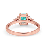 Emerald Cut Wedding Ring Round Simulated Cubic Zirconia 925 Sterling Silver