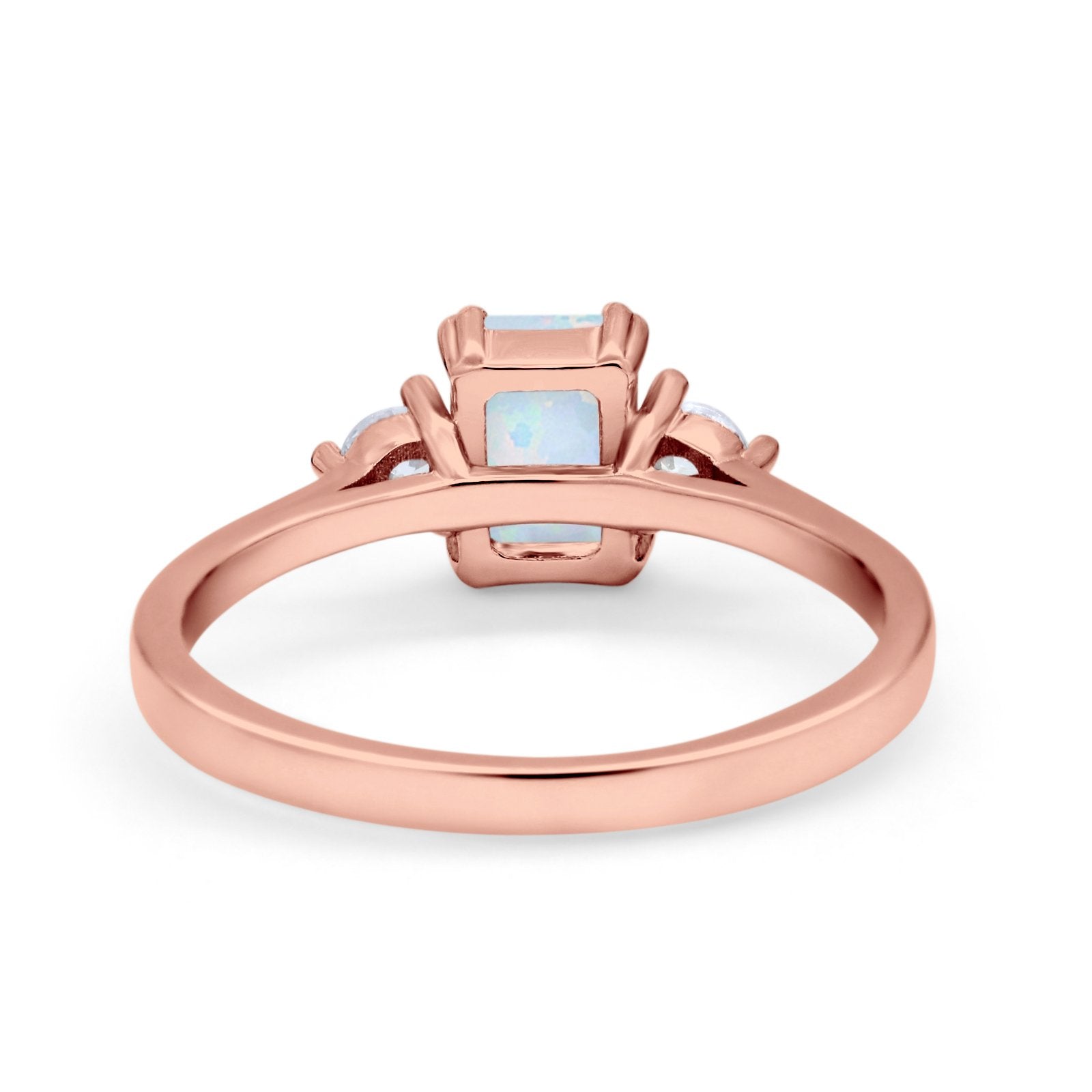 Emerald Cut Wedding Ring Round Simulated Cubic Zirconia 925 Sterling Silver