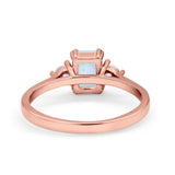 Emerald Cut Wedding Ring Round Simulated Cubic Zirconia 925 Sterling Silver