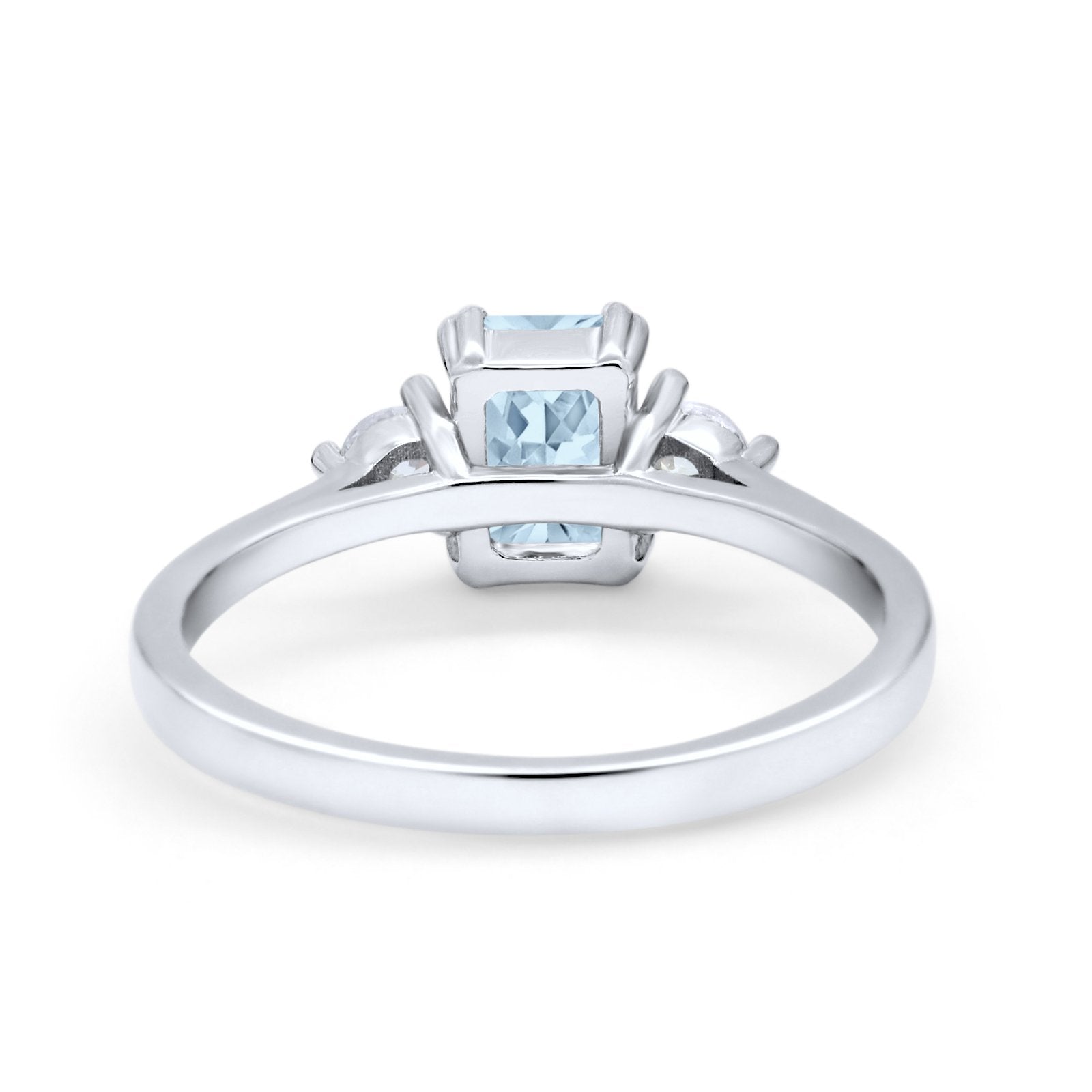 Emerald Cut Wedding Ring Round Simulated Cubic Zirconia 925 Sterling Silver