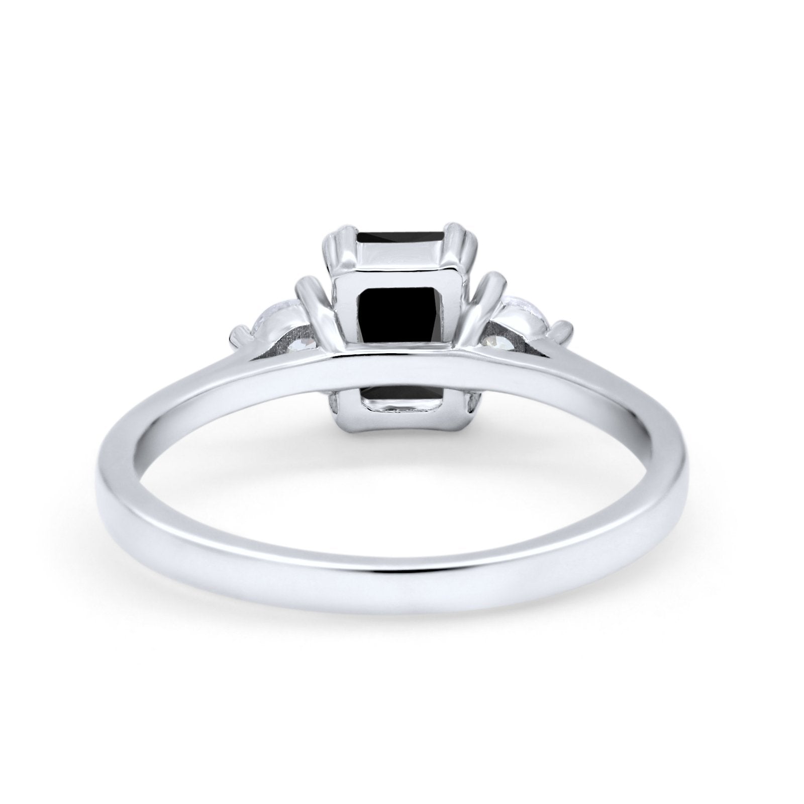 Emerald Cut Wedding Ring Round Simulated Cubic Zirconia 925 Sterling Silver