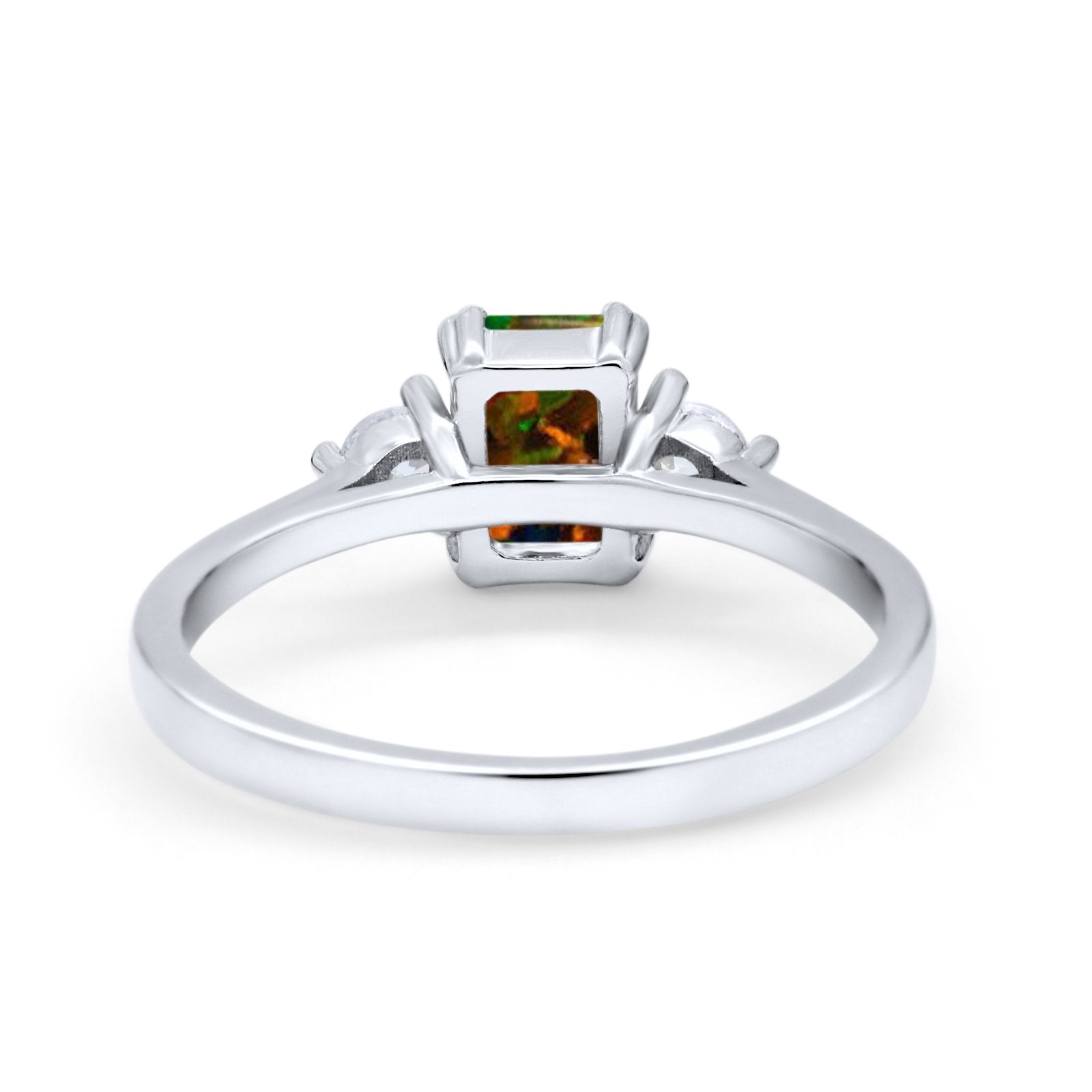 Emerald Cut Wedding Ring Round Simulated Cubic Zirconia 925 Sterling Silver