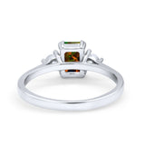 Emerald Cut Wedding Ring Round Simulated Cubic Zirconia 925 Sterling Silver