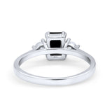 Emerald Cut Wedding Ring Round Simulated Cubic Zirconia 925 Sterling Silver