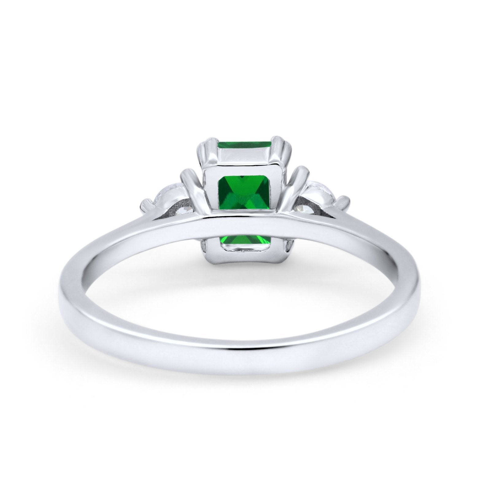 Emerald Cut Wedding Ring Round Simulated Cubic Zirconia 925 Sterling Silver