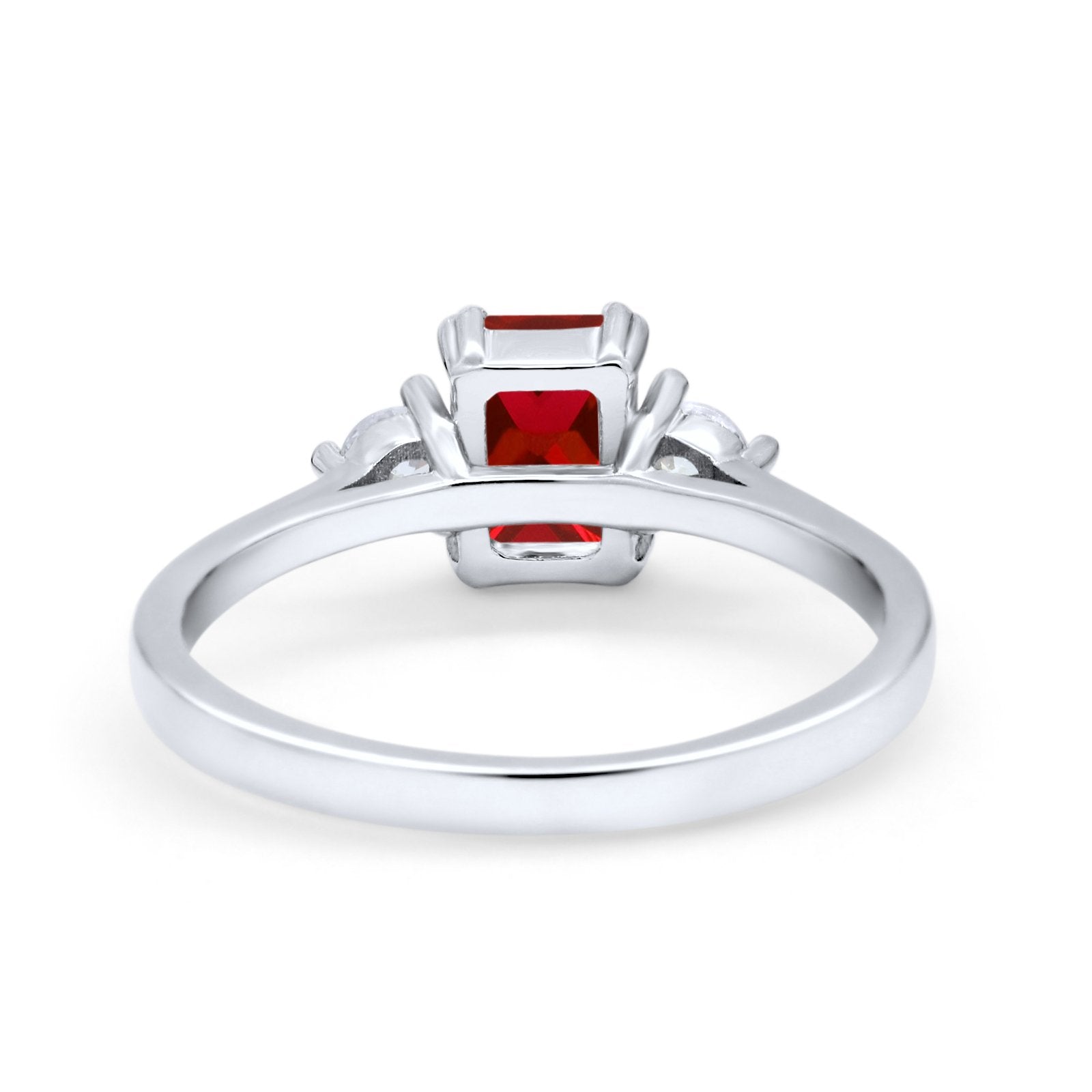 Emerald Cut Wedding Ring Round Simulated Cubic Zirconia 925 Sterling Silver