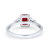 Emerald Cut Wedding Ring Round Simulated Cubic Zirconia 925 Sterling Silver