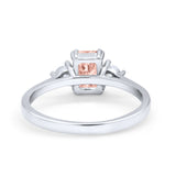 Emerald Cut Wedding Ring Round Simulated Cubic Zirconia 925 Sterling Silver