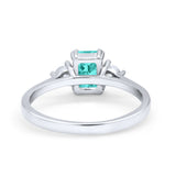 Emerald Cut Wedding Ring Round Simulated Cubic Zirconia 925 Sterling Silver