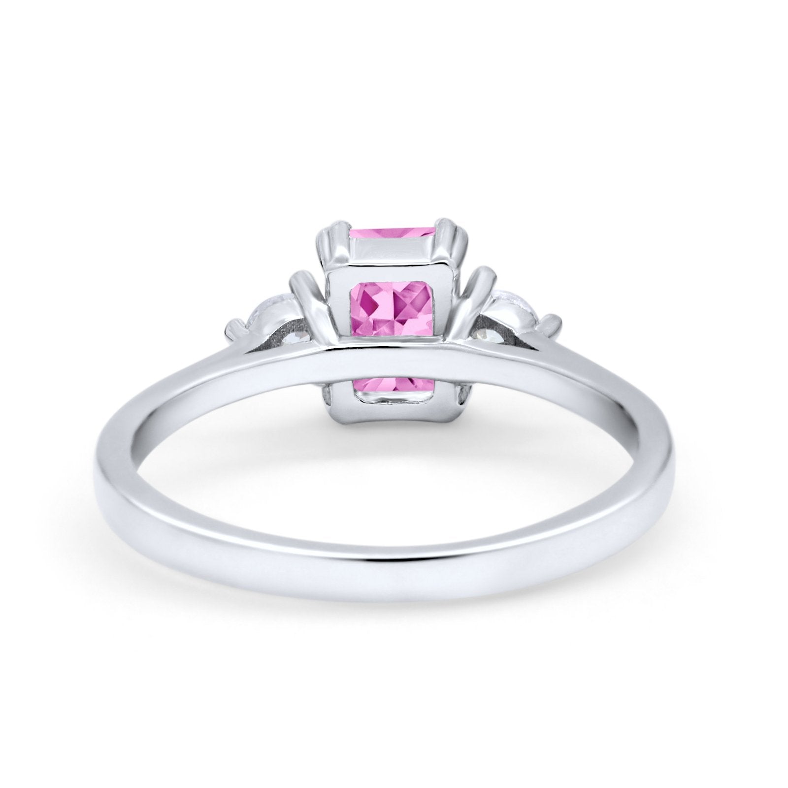 Emerald Cut Wedding Ring Round Simulated Cubic Zirconia 925 Sterling Silver