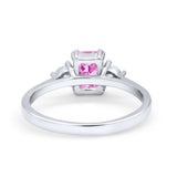 Emerald Cut Wedding Ring Round Simulated Cubic Zirconia 925 Sterling Silver