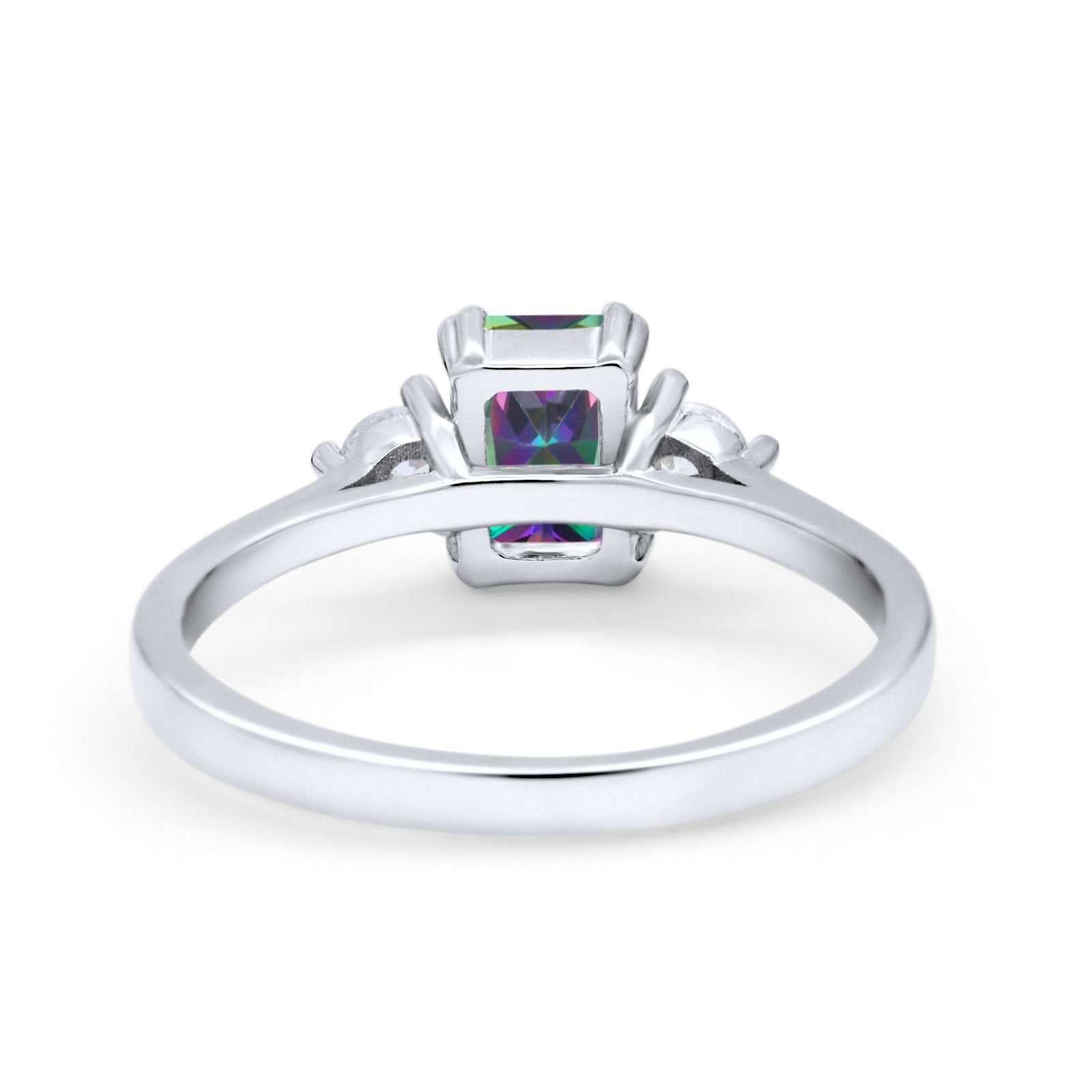 Emerald Cut Wedding Ring Round Simulated Cubic Zirconia 925 Sterling Silver