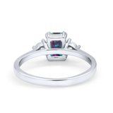 Emerald Cut Wedding Ring Round Simulated Cubic Zirconia 925 Sterling Silver