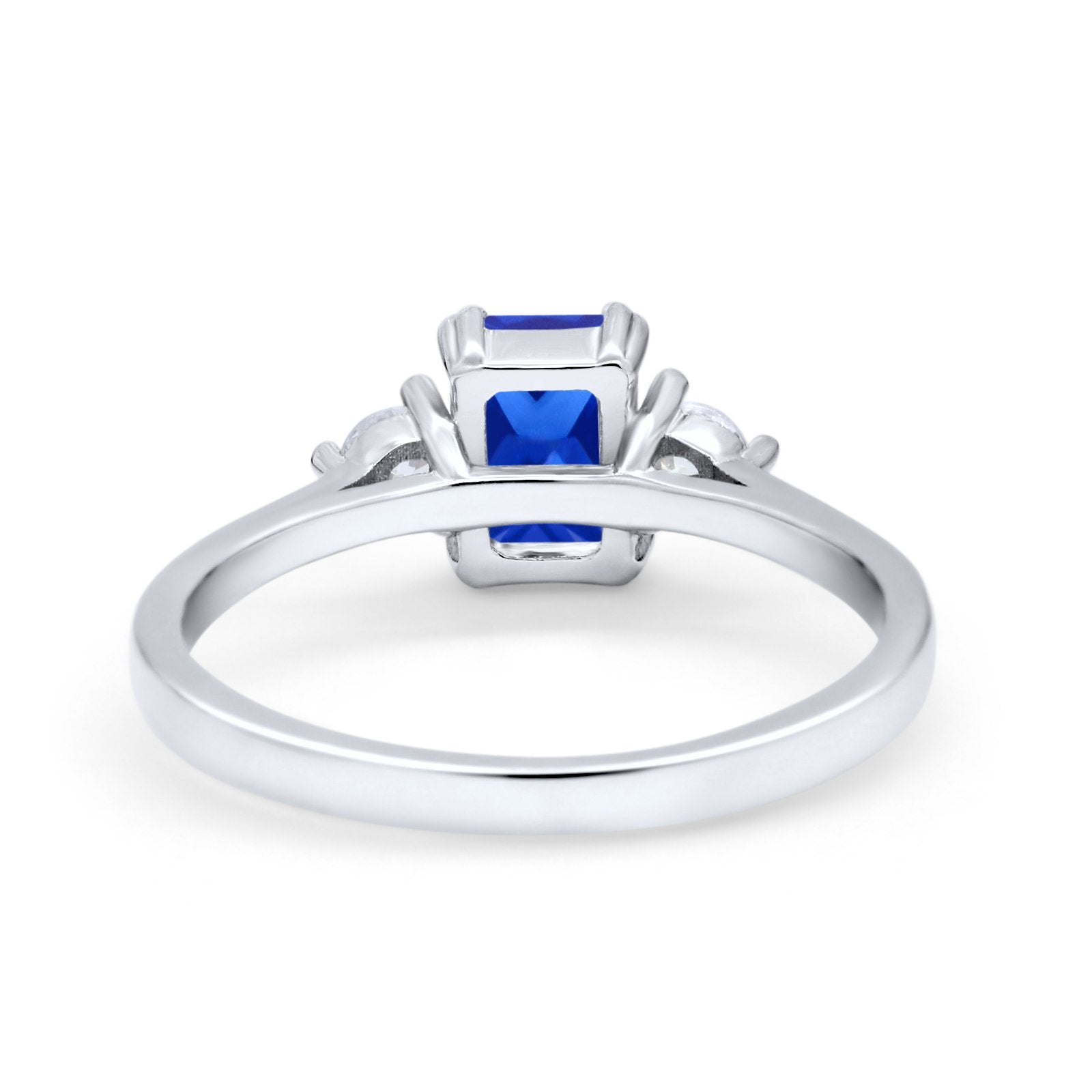 Emerald Cut Wedding Ring Round Simulated Cubic Zirconia 925 Sterling Silver