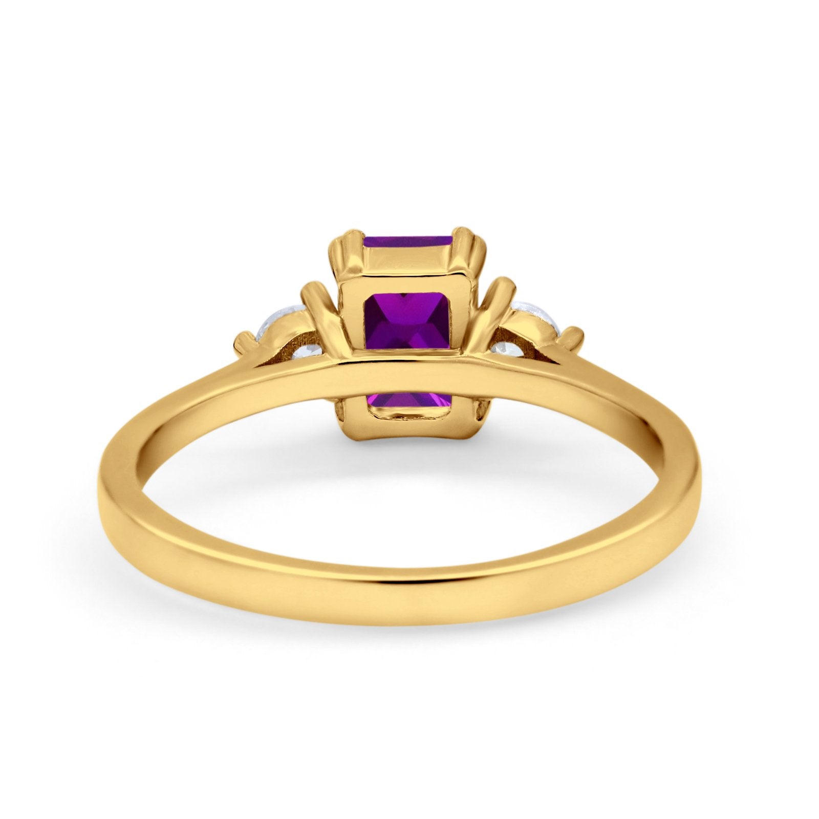 Emerald Cut Wedding Ring Round Simulated Cubic Zirconia 925 Sterling Silver