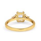 Emerald Cut Wedding Ring Round Simulated Cubic Zirconia 925 Sterling Silver