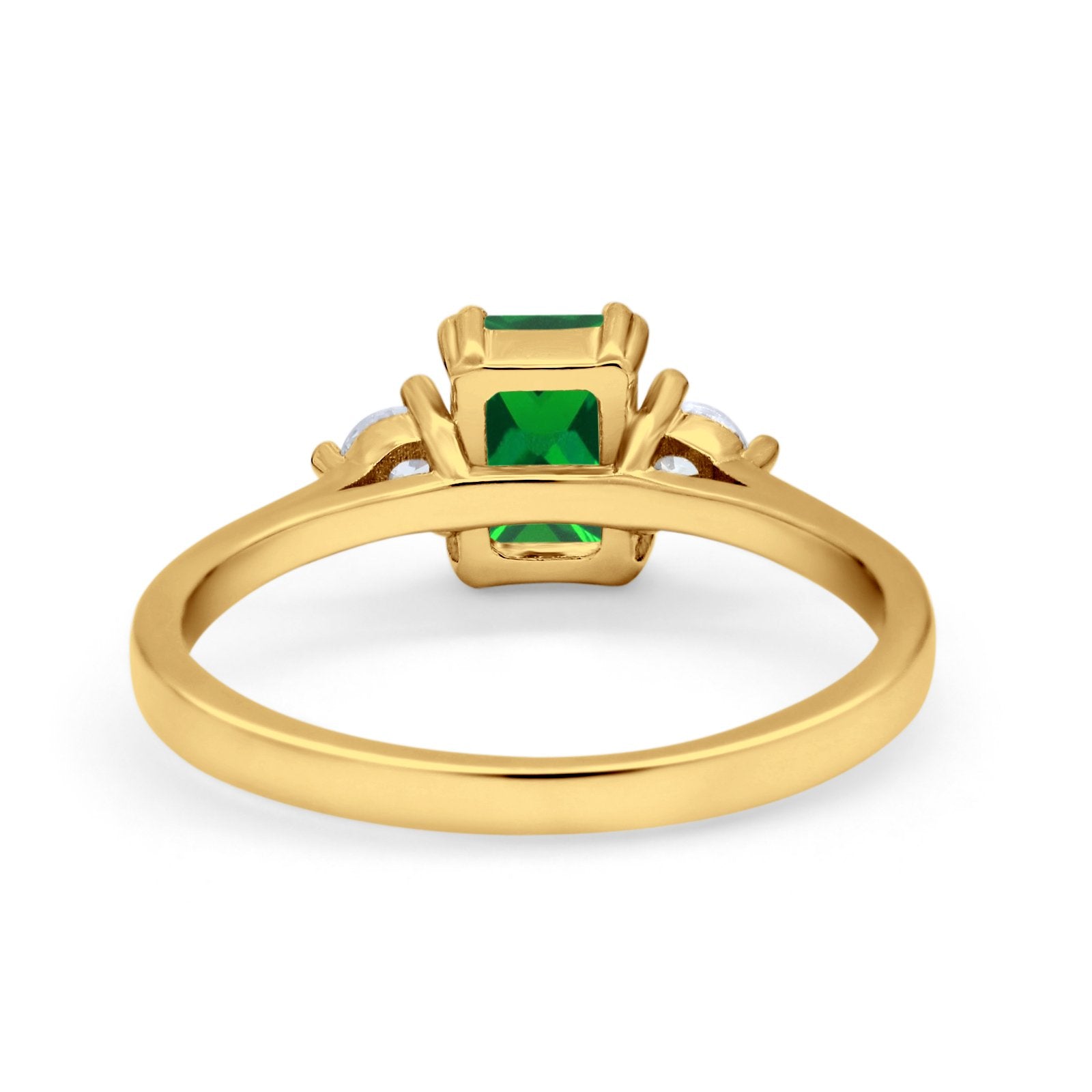 Emerald Cut Wedding Ring Round Simulated Cubic Zirconia 925 Sterling Silver